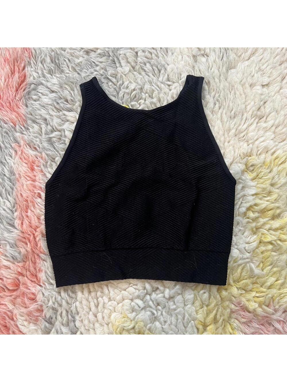 black seamless cropped strappy top